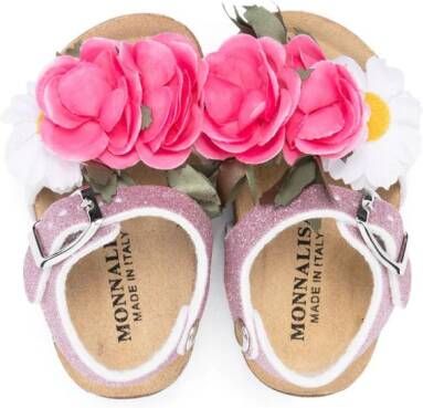 Monnalisa faux-flower glitter sandals Pink