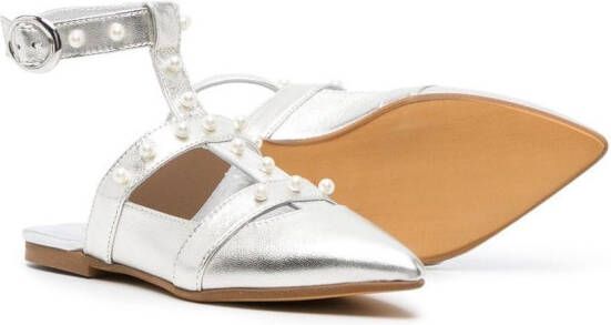Monnalisa faux-pearl embellished pointed toe sandals Silver