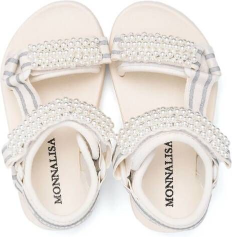 Monnalisa faux-pearl embellished sandals Neutrals
