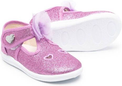 Monnalisa floral-appliqué glitter shoes Pink