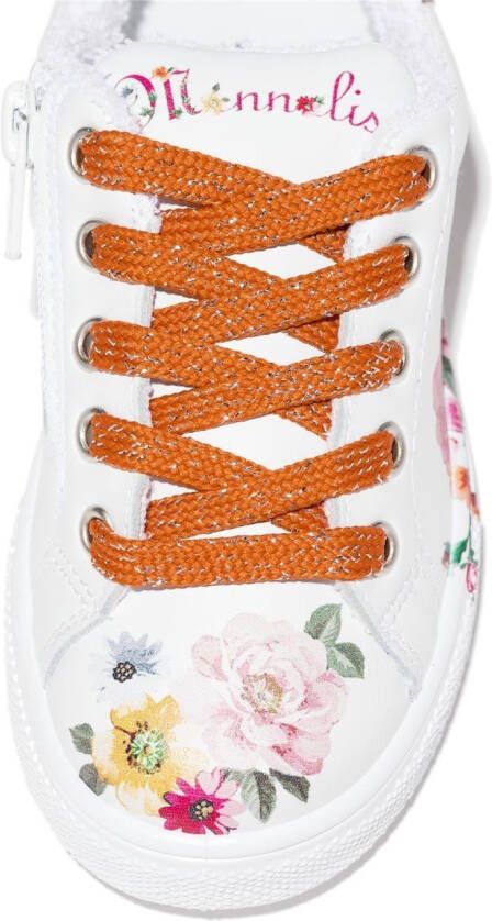 Monnalisa floral-print lace-up sneakers White