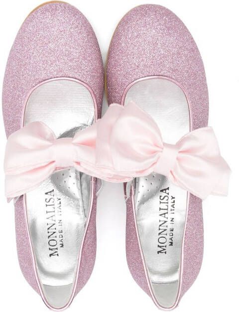 Monnalisa glitter-detail 35mm block-heel ballerina shoes Pink