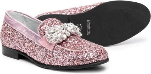 Monnalisa glitter-embellished ballerina shoes Pink