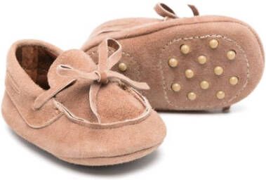 Monnalisa lace-detail suede crib shoes Brown