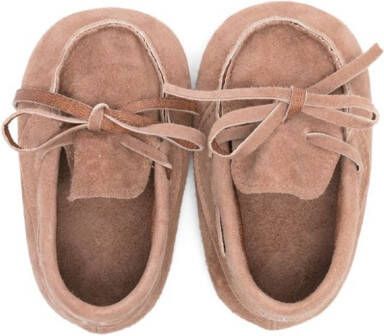 Monnalisa lace-detail suede crib shoes Brown