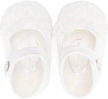 Monnalisa lace-detailing satin ballerina shoes White