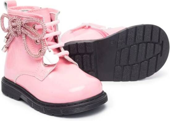 Monnalisa lace-up leather ankle boots Pink