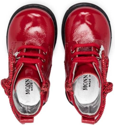 Monnalisa lace-up leather ankle boots Red