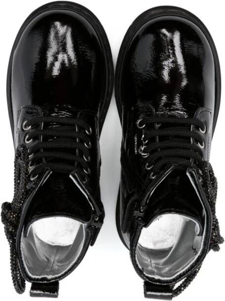 Monnalisa lace-up patent leather ankle boots Black