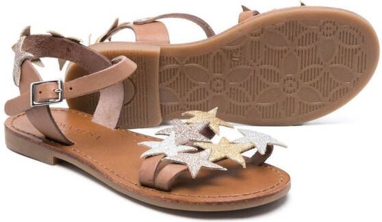 Monnalisa leather star patch sandals Gold