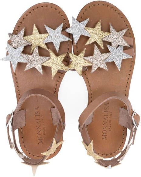 Monnalisa leather star patch sandals Gold