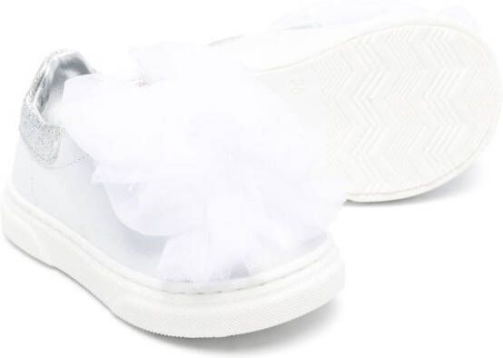 Monnalisa leather tulle-flower sneakers White