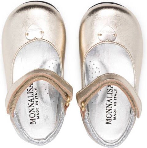 Monnalisa logo-plaque metallic ballerina shoes Gold
