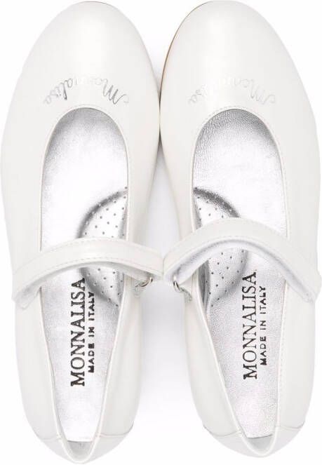 Monnalisa logo-print leather ballerina shoes White