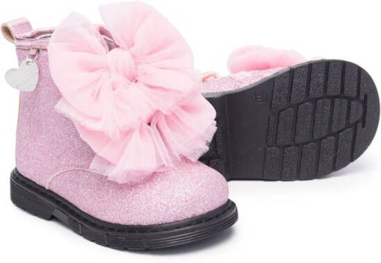 Monnalisa oversize-bow glitter ankle boots Pink