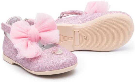 Monnalisa oversized-bow glitter ballerina shoes Pink