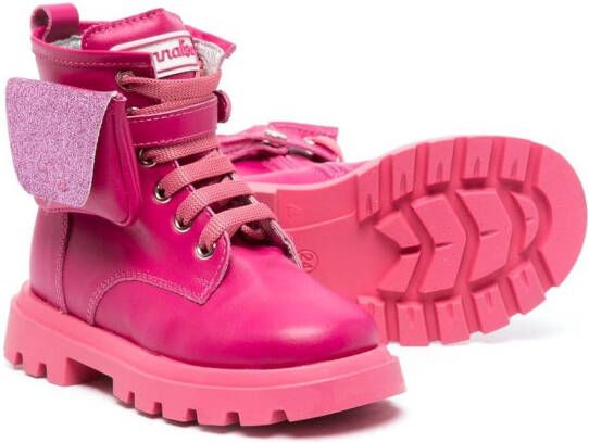 Monnalisa pocket-detail lace-up boots Pink