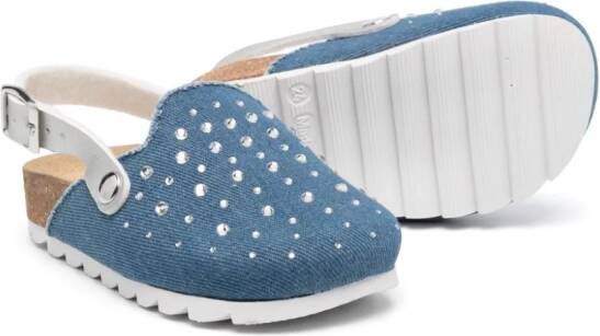 Monnalisa rhinestone-embellished denim sandals Blue