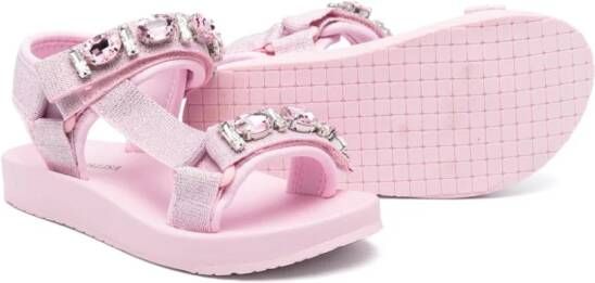 Monnalisa rhinestone touch-strap sandals Pink