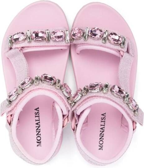 Monnalisa rhinestone touch-strap sandals Pink