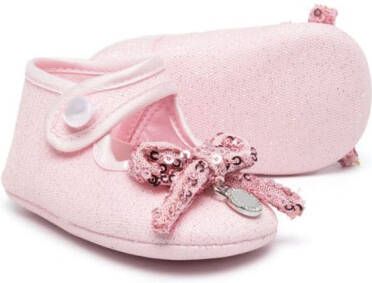 Monnalisa sequined bow-detail ballerinas Pink