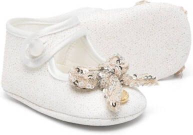 Monnalisa sequined bow-detail ballerinas White