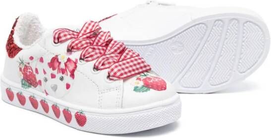 Monnalisa strawberry-print lace-up sneakers White