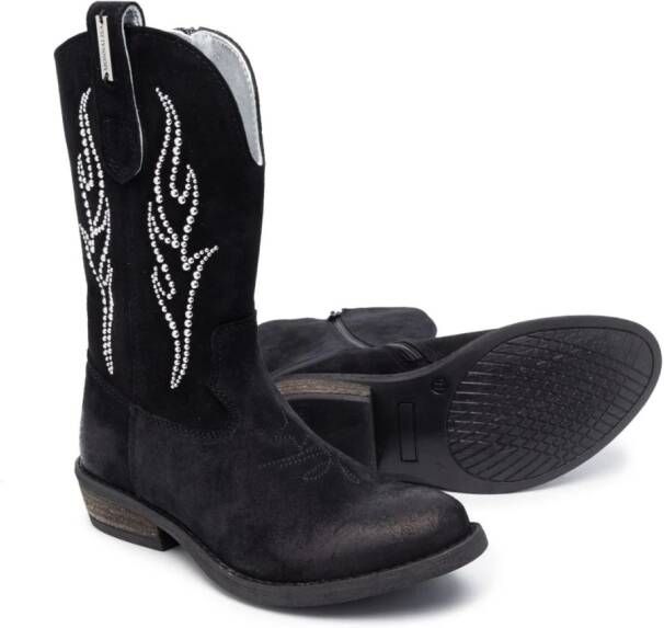 Monnalisa stud-embellished suede cowboy boots Black