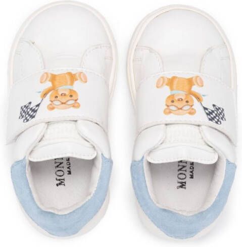 Monnalisa teddy-bear print touch-strap sneakers White