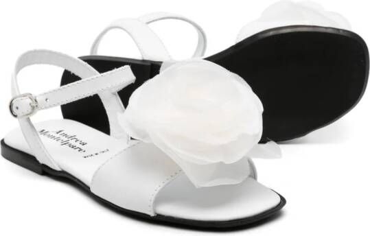 MONTELPARE TRADITION floral-appliqué leather sandals White