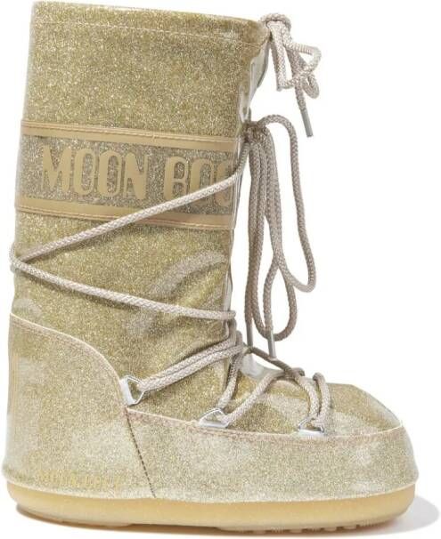 Moon Boot Kids Icon logo-print glitter knee boots Gold