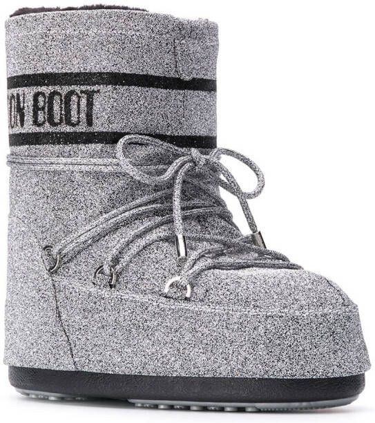 Moon Boot lace up glitter detail boots Silver