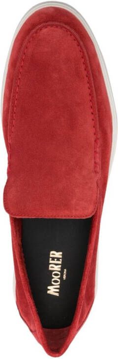 Moorer almond-toe suede loafers Red