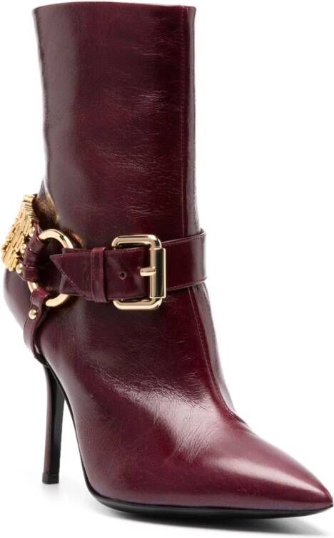 Moschino 100mm logo-lettering leather boots Red