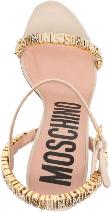 Moschino 110mm logo-lettering silk-satin sandals Gold