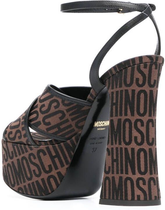 Moschino 145mm logo-print platform sandals Brown