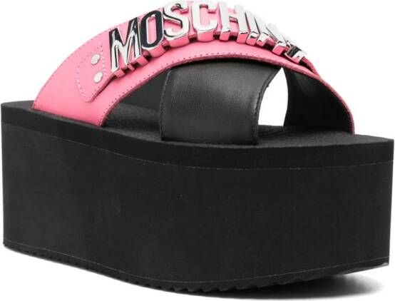 Moschino 80mm logo-lettering wedge sandals Pink