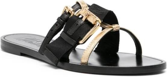 Moschino buckle-straps leather slides Black