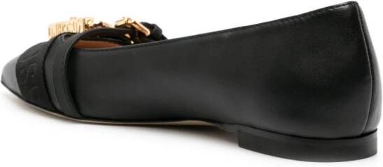 Moschino buckled-straps leather ballerina shoes Black