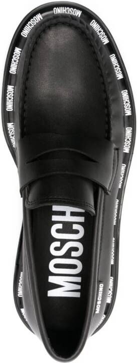 Moschino contrasting logo-trim loafers Black