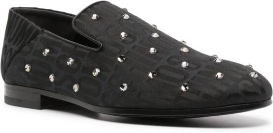 Moschino crystal-embellished jacquard loafers Black
