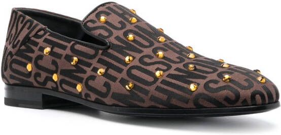 Moschino crystal-embellished jacquard loafers Brown