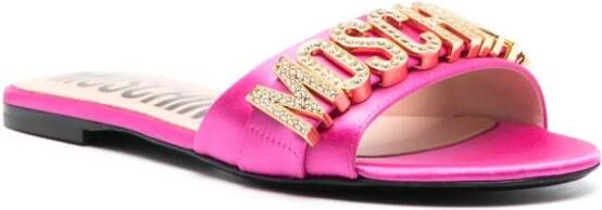 Moschino crystal-embellished logo-plaque sandals Pink