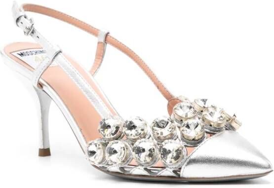 Moschino crystal-embellished metallic pumps Silver