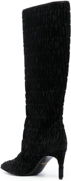 Moschino devoré-logo-pattern stilleto boots Black
