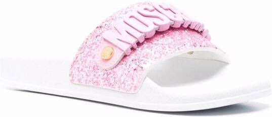 Moschino embossed-logo open-toe slides Pink