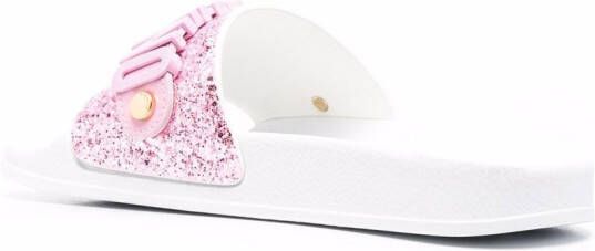 Moschino embossed-logo open-toe slides Pink