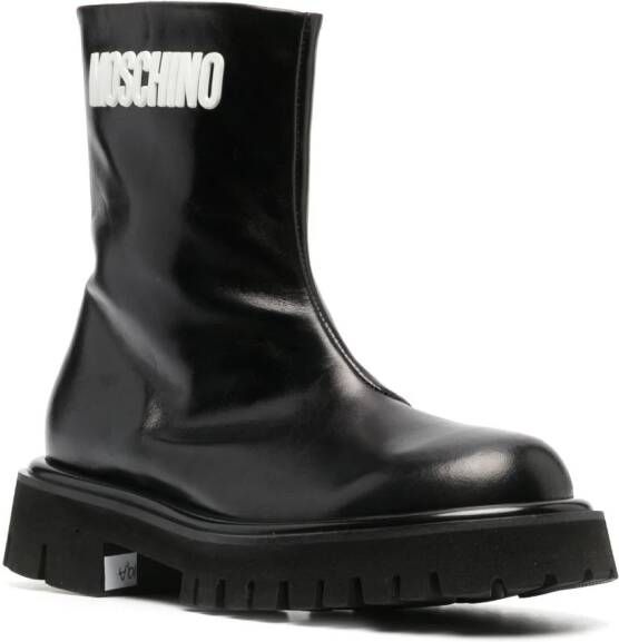 Moschino embossed-logo zipped leather boots Black