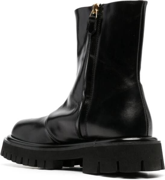 Moschino embossed-logo zipped leather boots Black