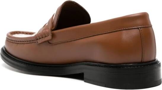 Moschino embroidered-logo leather loafers Brown